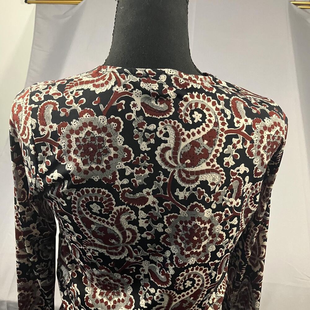 Veronica M Dress Womens Medium Black Burgundy Paisley Long Sleeve Boho‎ USA Made - Picture 14 of 15